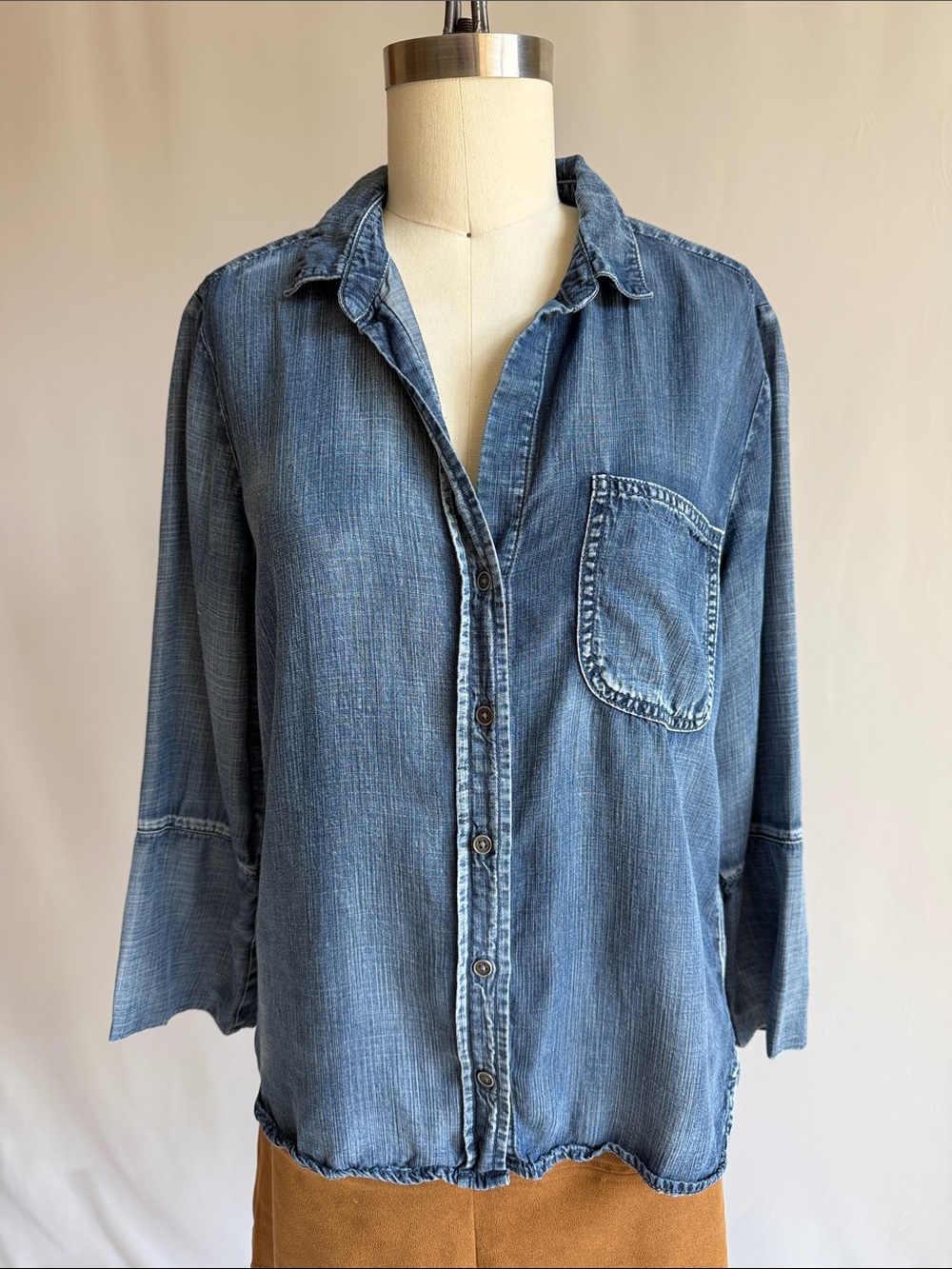 cloth & stone Washed Denim-Style Button Down Shirt - Blue